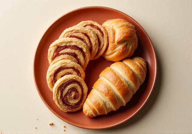 Et udvalg af kanelsnegle og croissanter