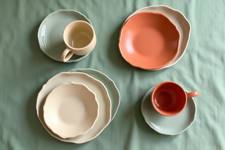 Håndlavet keramik servise på et rustikt bord