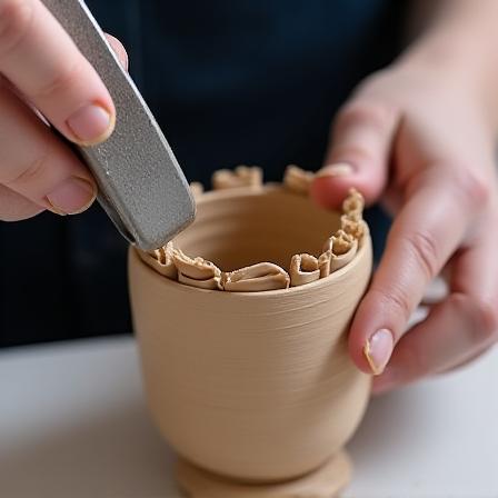 Værktøj der skærer overskydende ler af bunden af en kop