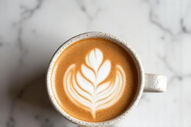 Latte art i en rustik håndlavet keramik-kop