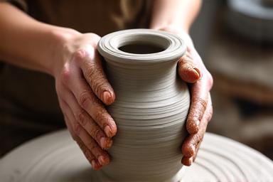 Hænder der former ler på et pottemagerehjul