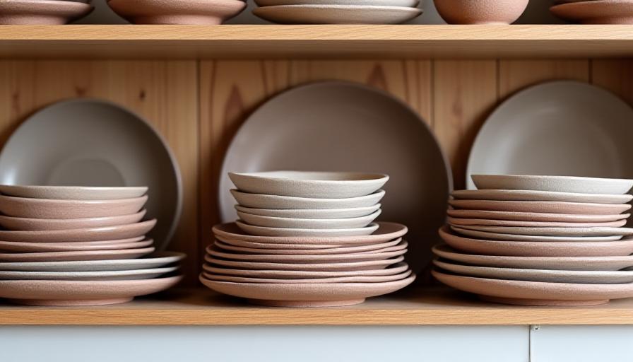 Organiseret skab med smukt stablet keramik